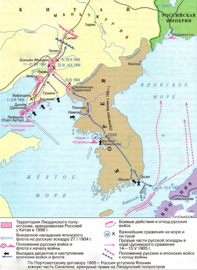 Карта по истории русско японская война 1904 1905