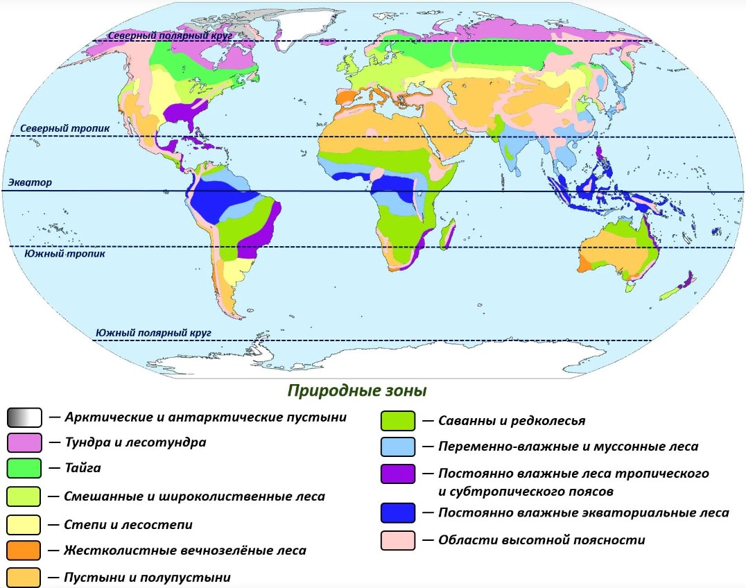 Карта географические пояса